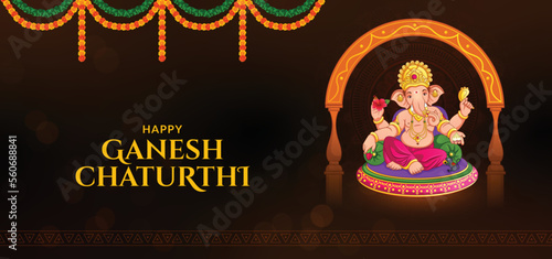 Happy Ganesh Chaturthi Golden festival background 
