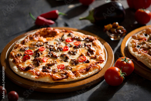 Eggplant pizza with tomato sauce