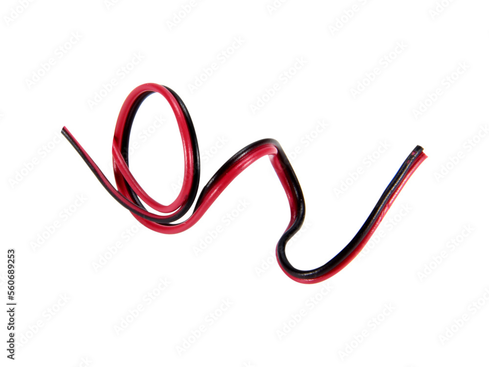 Black and red wire cable of usb and adapter isolated on white background.Electronic Connector.Selection focus. Black and red wire cable of usb and adapter isolated on white background.Electronic Connector.Selection focus.