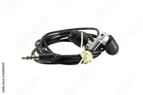 black headphones isolated on white background.Electronic Connector.Selection focus.