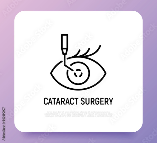 Cataract surgery thin line icon. Ophthalmology. Lasik vision correction. Modern vector illustration.