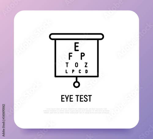 Eye test thin line icon. Ophthalmology, eyesight examination. Modern vector illustration.