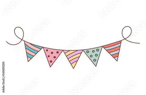 Holiday bunting flags in doodle style. Carnival garland with triangle flags.