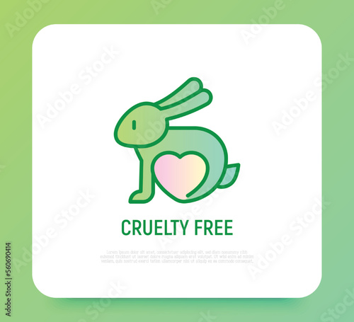 Cruelty free sign. Thin line icon of rabbit with heart. Symbol for beauty product. Modern vector illustration.