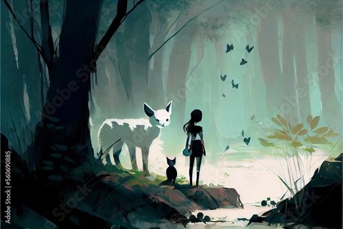 Illustration of a girl in nature  fantasy