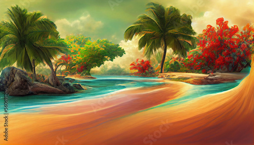 3D art  Tropical island beach wallpaper