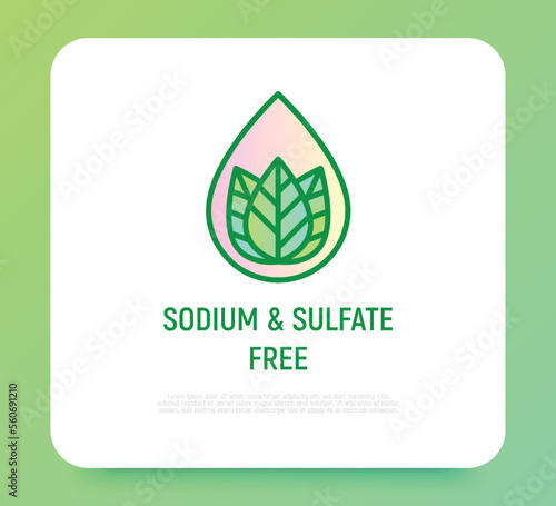 Sodium and sulfate free thin line icon. Stamp for packaging of beauty product. Modern vector illustration.