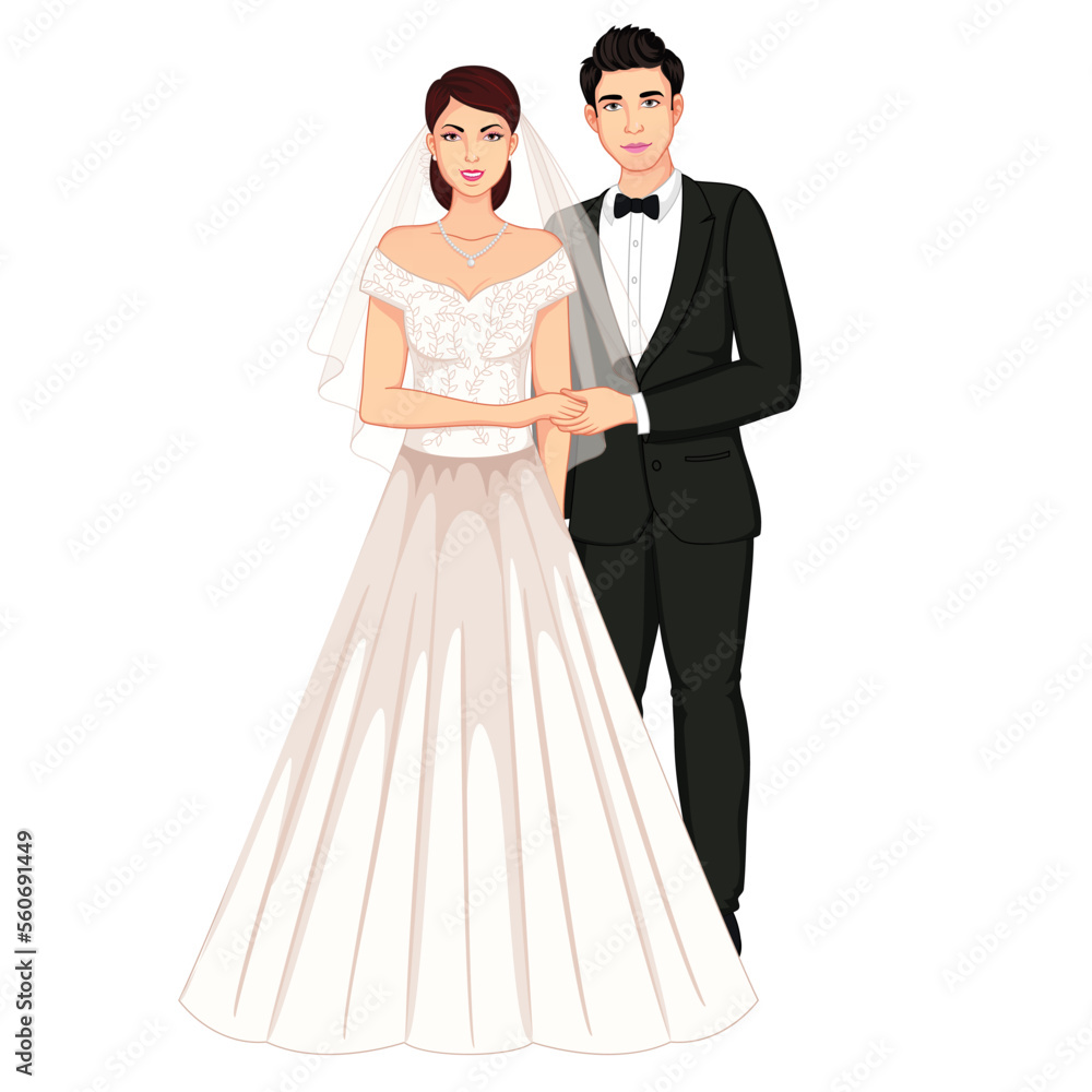 Christian Wedding Couple wearing tossido and Gown Stock Vector | Adobe ...