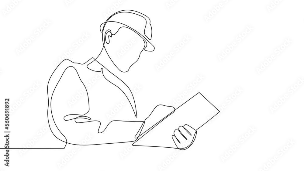 Animated drawing of continuous line draw architect meeting at construction site to talk blueprint design to team member. Building architecture concept. Single line animation. High quality 4k footage Animated drawing of continuous line draw architect meeting at construction site to talk blueprint design to team member. Building architecture concept. Single line animation. High quality 4k footage