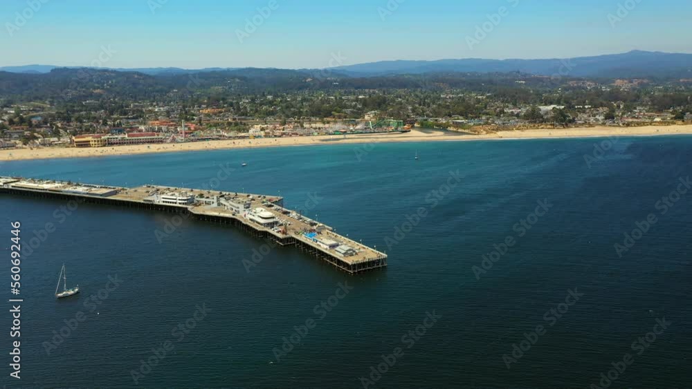 Aerial Panning Shot Of Buildings On Pier In Residential City, Drone Flying Over Sea - San Francisco, California Aerial Panning Shot Of Buildings On Pier In Residential City, Drone Flying Over Sea - San Francisco, California