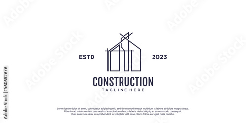 Construction logo with lineart design icon vector illustration