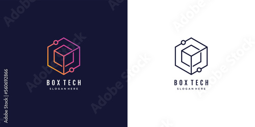 Box tech logo with creative lineart design icon vector icon illutrsation