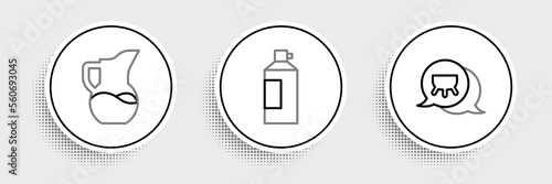 Set line Udder, Milk jug or pitcher and Whipped cream in bottle icon. Vector