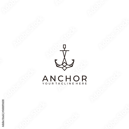 Line art anchor logo design vector template
