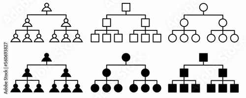 outline silhouette Organization structure or family tree icon set isolated on white background