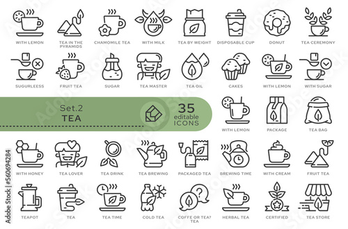 Set of conceptual icons. Vector icons in flat linear style for web sites, applications and other graphic resources. Set from the series - Tea. Editable outline icon.	