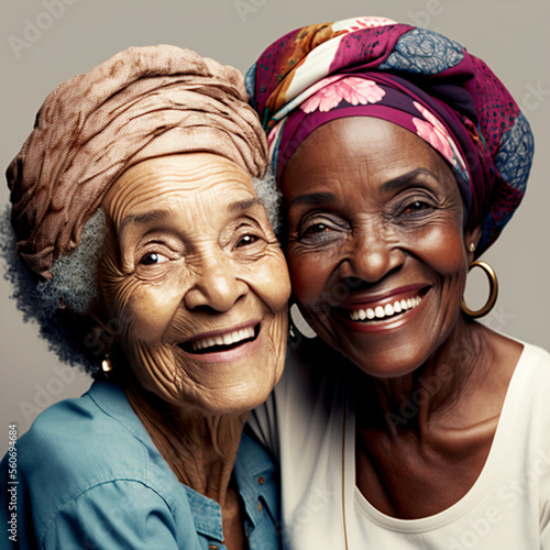Illustration serie with Beautiful elderly sisters from all around the world