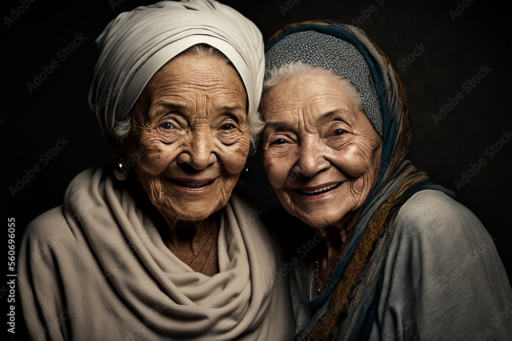 illustration serie with Beautiful elderly sisters from all around the world illustration serie with Beautiful elderly sisters from all around the world
