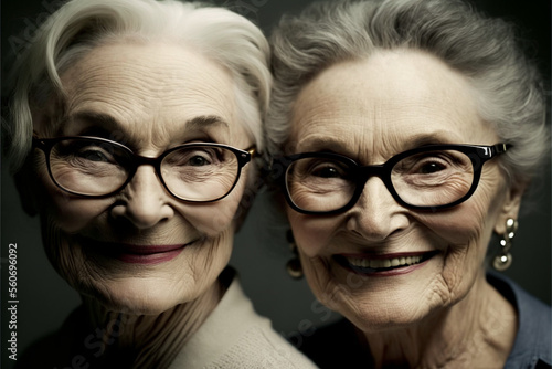 illustration serie with Beautiful elderly sisters from all around the world