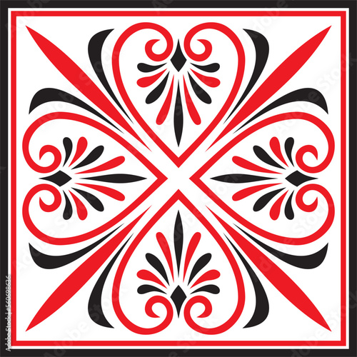 Vector red and black colored square ornament of ancient Greece. Classic tile pattern of the Roman Empire..