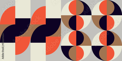 Wallpaper Mural Geometric abstract vector seamless pattern with circles, rectangles and squares in retro Bauhaus style. Pastel colored simple shapes graphic background. Torontodigital.ca