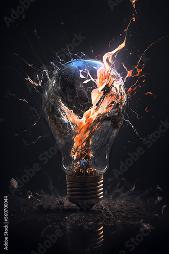 Lightbulb eureka moment with Impactful and inspiring artistic colourful explosion of energy. Generative AI, this image is not based on any original image, character or person. 