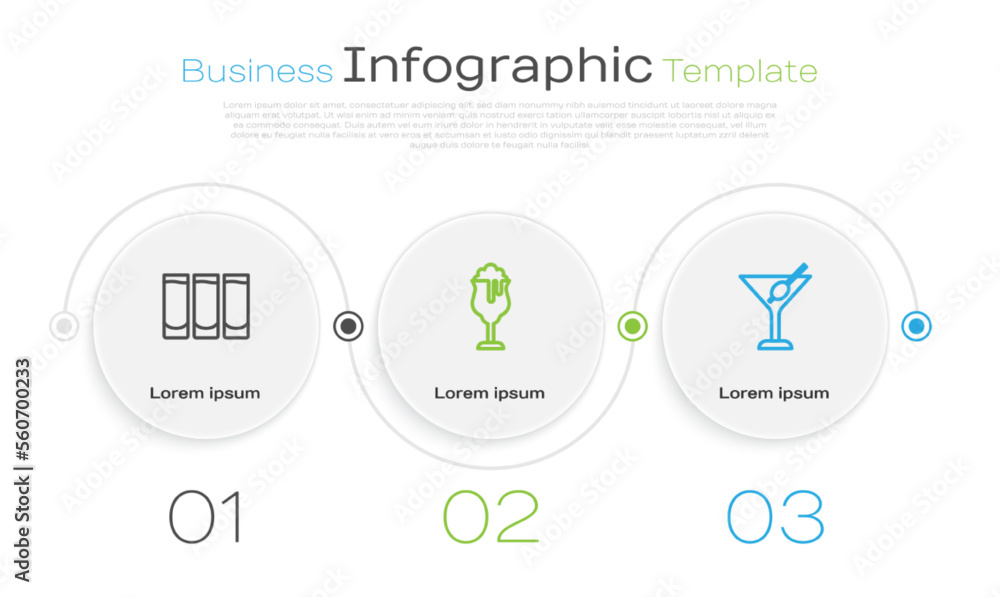 Set line Shot glass, Glass of beer and Martini. Business infographic template. Vector