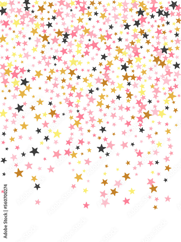 Minimal black pink gold stardust scatter design. Little starburst spangles Christmas decoration particles. Celebration star dust background. Spangle elements greeting decor.
