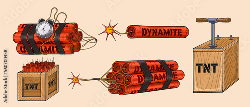 Old style dynamite set for web design.  Mining and construction concept