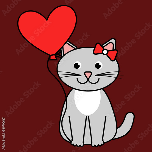 simple vector illustration with cat and heart