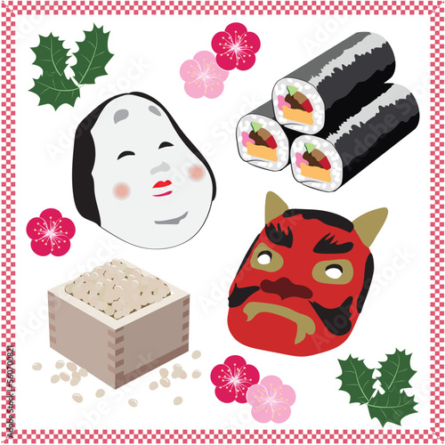 節分イラスト素材セット　お面　恵方巻　豆まき