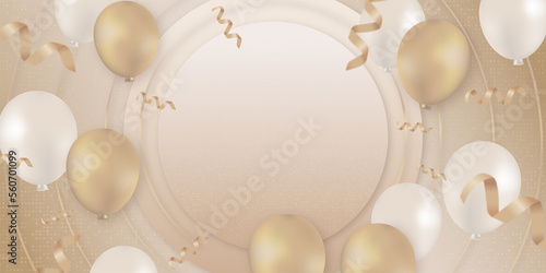 luxury gold balloon and confetti ribbon background template for woman's day. sale banner for mouther's day.