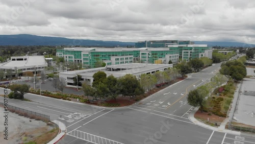 Aerial view of Google Campus. Shows the architecture and urban landscape. Sunnyvale, California, USA.