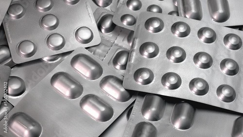 view from above of metal blisters of medicine	