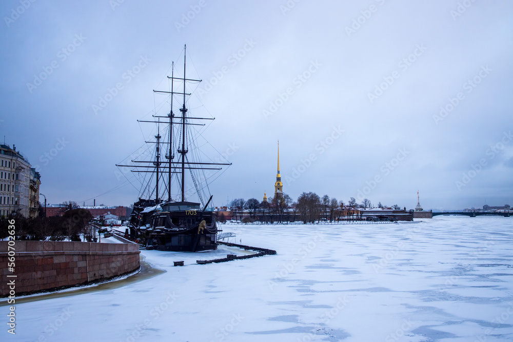 View of the embankment and Peter and Paul Fortress
