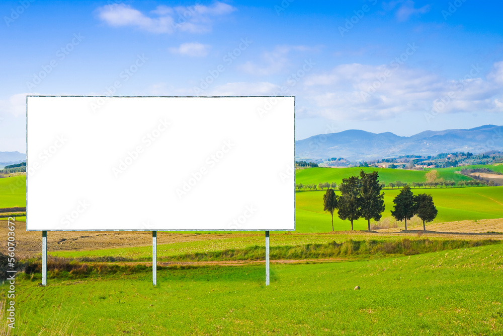 Blank advertising billboard immersed in a rural scene - image with copy space Blank advertising billboard immersed in a rural scene - image with copy space