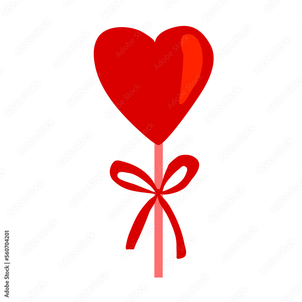 Heart shaped lollipop with red ribbon, design element for Valentines day, vector