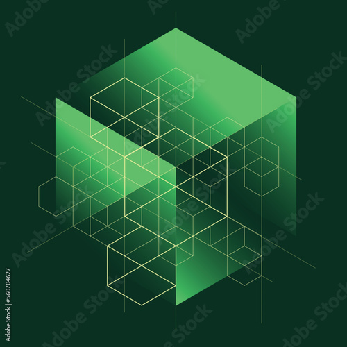 Modern digital blockchain design on illuminated dark green background © ArtWiz