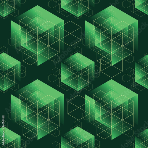 Modern digital blockchain pattern on dark green background © ArtWiz