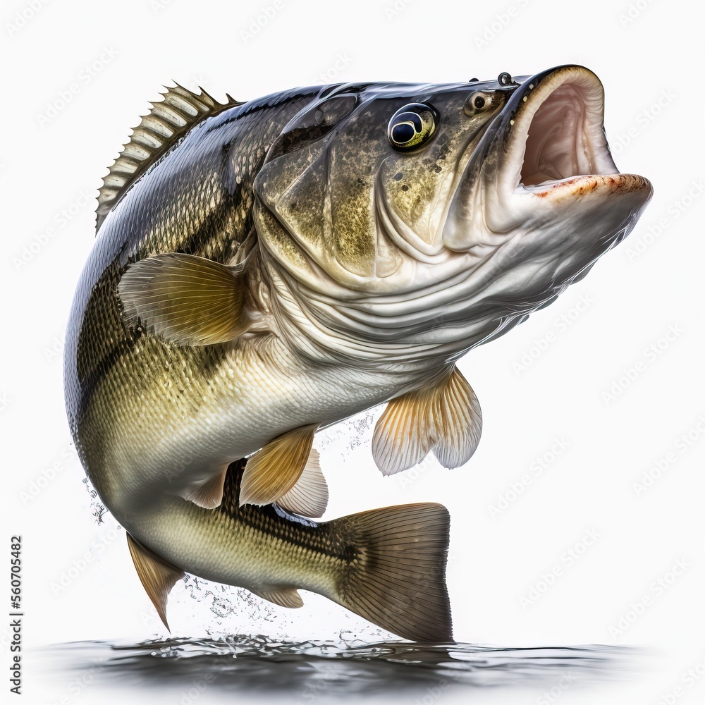 Portrait. of a largemouth bass fish isolated on a white background - obrazy, fototapety, plakaty 