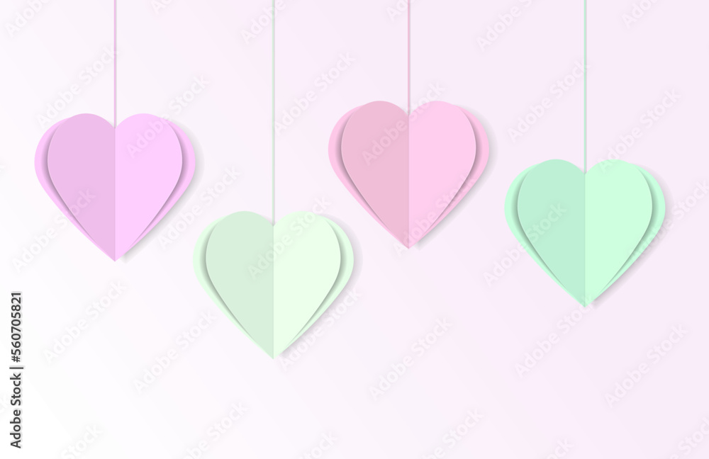 Decorative colorful paper hearts for birthday ,valentines day,wedding.Set of 3d Paper heart for Valentines day.
