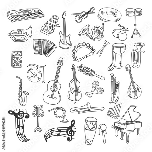 Free vector detail line art doodle classical symphony musical instruments
