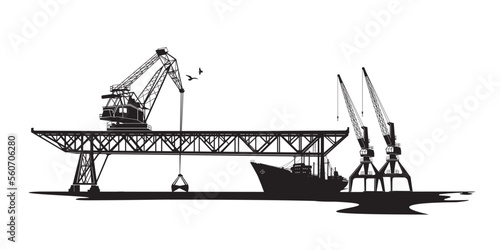 Der Hafen in Rostock mit Schiff und Kränen als Vektoren