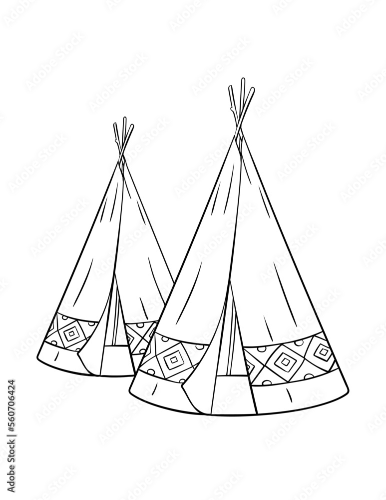 Native American Indian Tepee Isolated Coloring Native American Indian Tepee Isolated Coloring