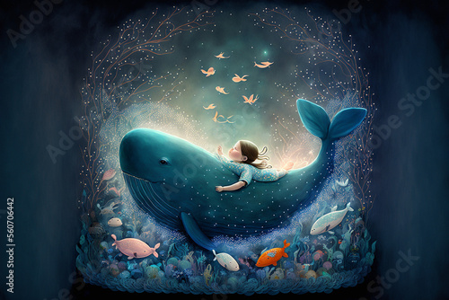 Generative Ai, child dreaming of a whale. 