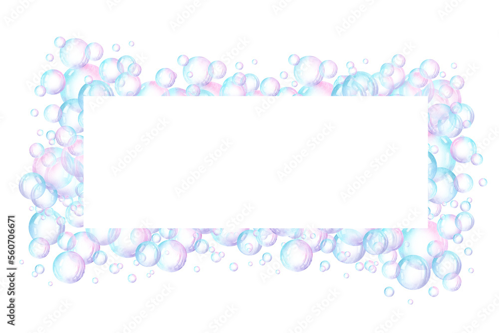 rectangle square frame of soap bubbles drawn with digital watercolor rectangle square frame of soap bubbles drawn with digital watercolor