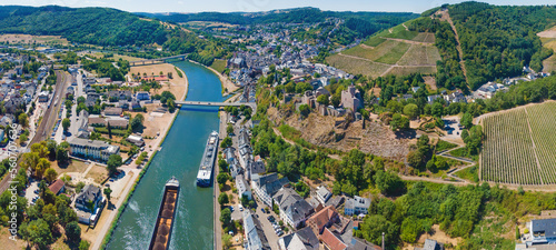Saarburg panorama of old town on the hills in Saar river valley  Germany