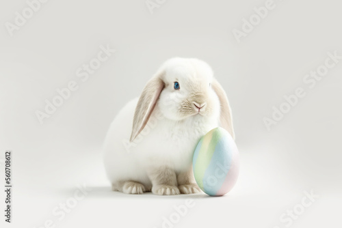Cute snow white easter bunny on a white studio background. Ultra Realistic Digital Illustration. With space for text and designs.