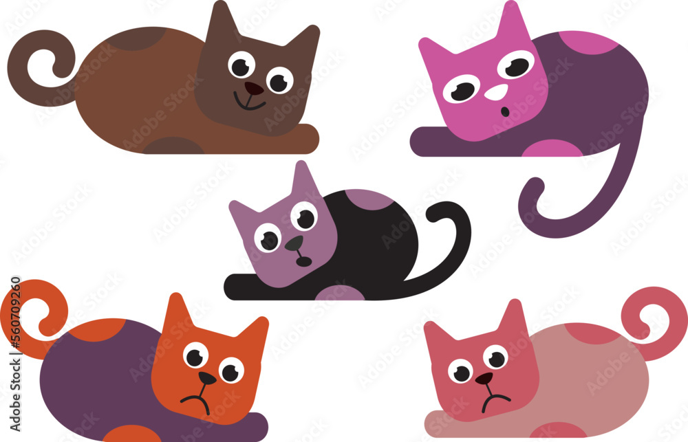 A set of different cats. Vector file for designs.