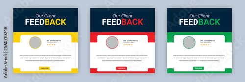 Customer feedback testimonial social media post template client feedback review or testimonials template with color variations